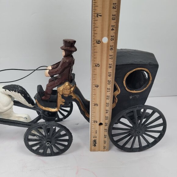 Vintage Cast Iron Horse Drawn Carriage Hand Painted Collectible with Figurine - Picture 9 of 12